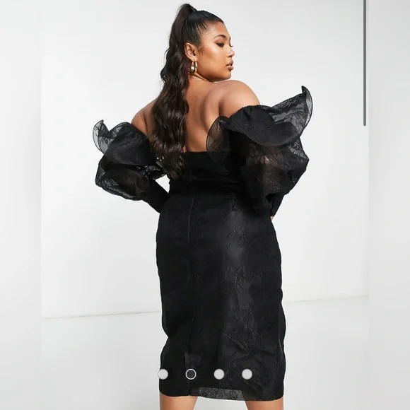 ASOS Black Ruffle Sleeve Midi Dress - Picture 2 of 4